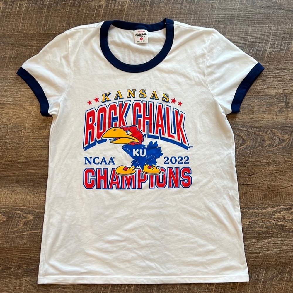Charlie Hustle Kansas Jayhawks NCAA 2022 Champions White T-shirt